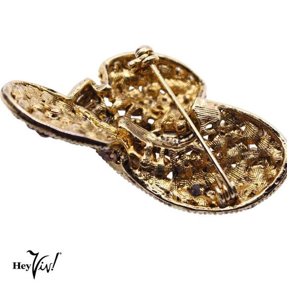 Vintage Hat Pin Brooch w Pave Golden and Clear Rhinestones 2" Across - Hey Viv - Picture 2 of 5